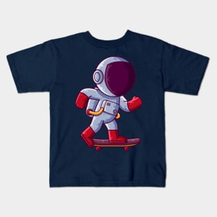 Cute Astronaut Playing Skateboard Cartoon Kids T-Shirt